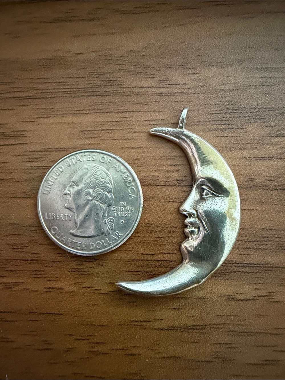 Sterling Silver Crescent Moon Face Pendant Necklace Charm
